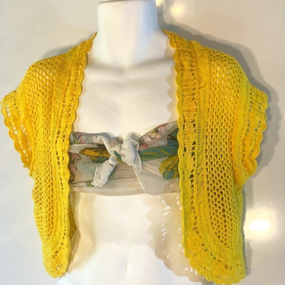 Chadwick SZ S Vintage Golden yellow cropped crochet vest Boho 80's Retro Cottage